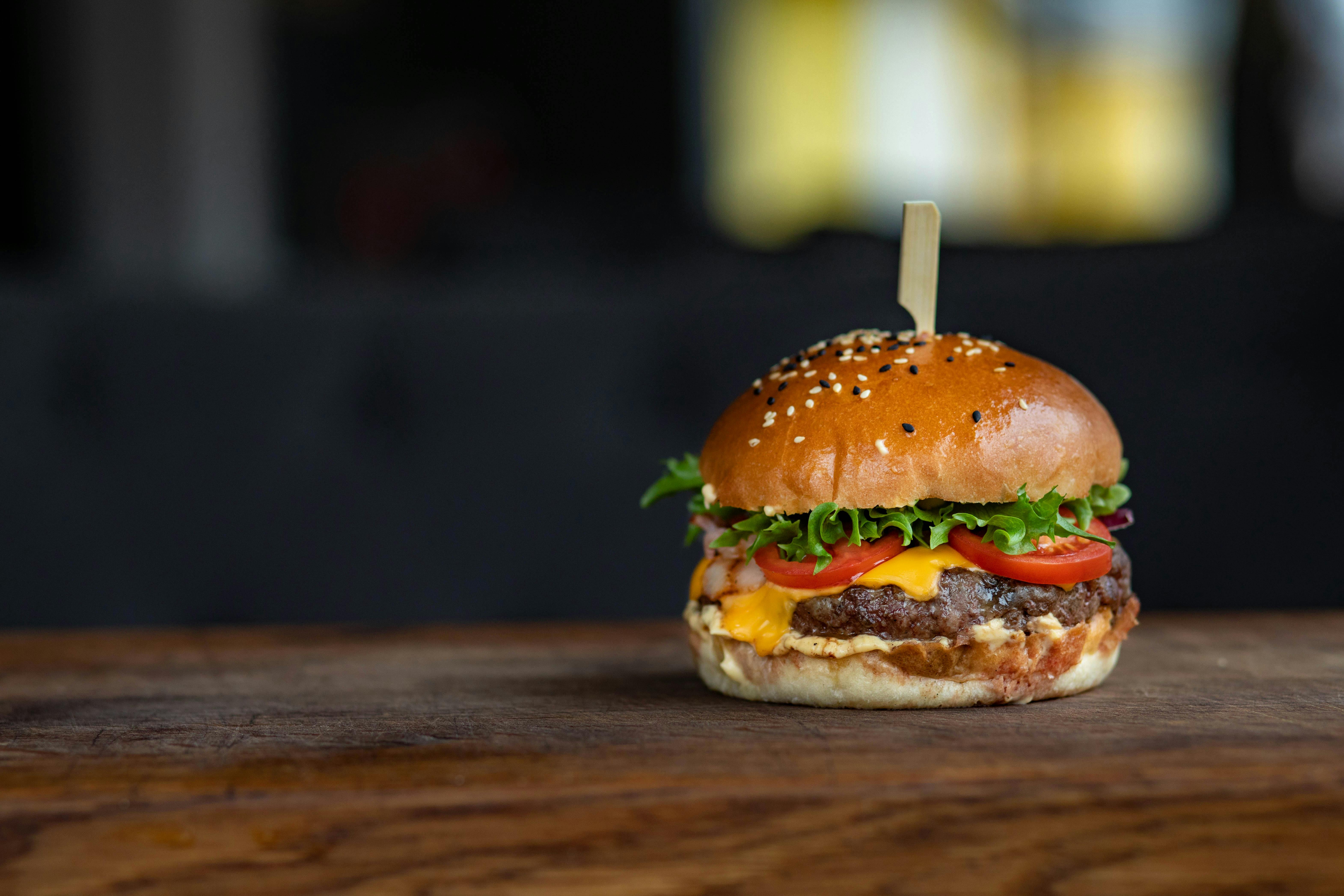 Burger on serving board